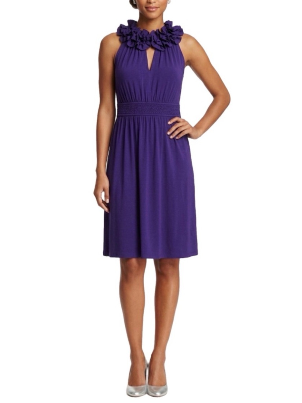 8 London Times Women’s Mini Sleeveless Purple Summer Floral Neckline Dress
